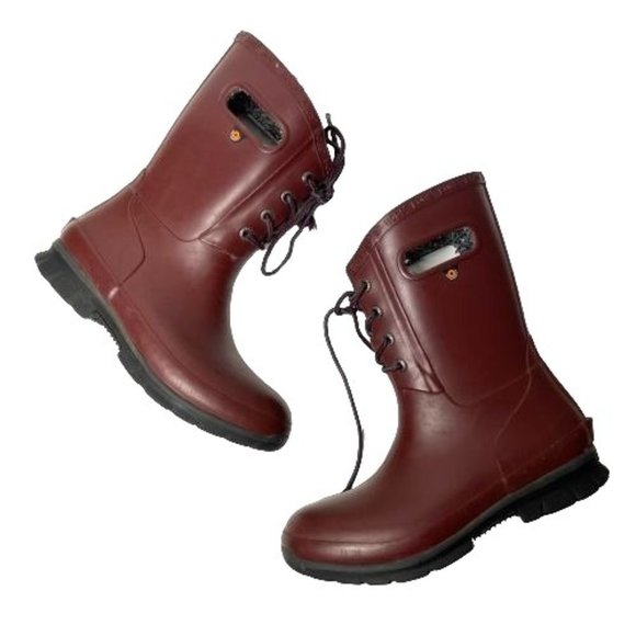 Bogs Shoes - Bogs Women's Burgundy Red Amanda II Lace Insulated Waterproof Rain Boots Size 7
